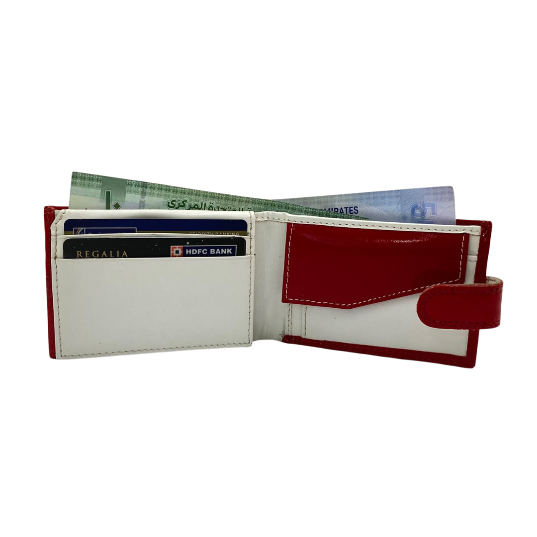Men's Waterproof Bifold Leather Wallet with ID Window & Card Slots (White & Red Edition) #1020CL [PLAIN]