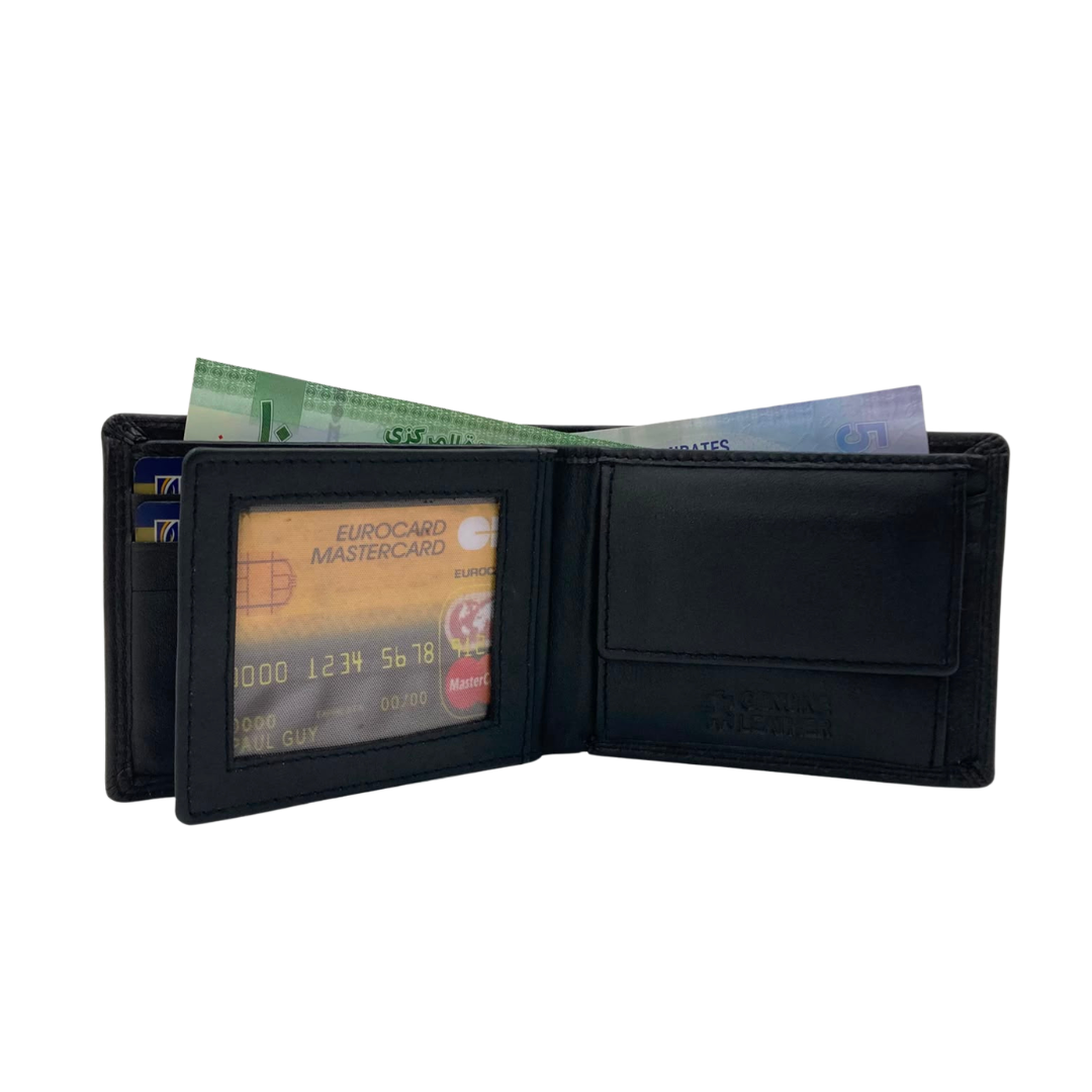 Mens Genuine Leather Mens wallet Leather Lined Bi fold Wallet For Men # 1350B