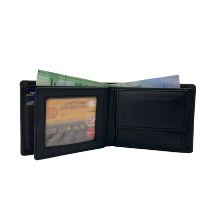 Mens Genuine Leather Mens wallet Leather Lined Bi fold Wallet For Men # 1350B