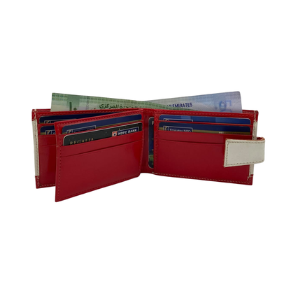 Men's Waterproof Bifold Leather Wallet with ID Window & Card Slots (White & Red Edition) #1020AL [PATTI]