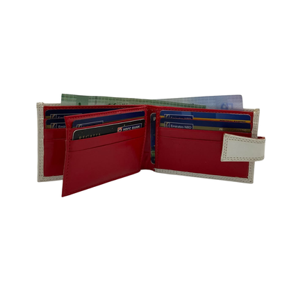 Men's Waterproof Bifold Leather Wallet with ID Window & Card Slots (White & Red Edition) #1020AL [PLAIN]