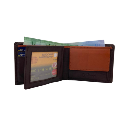 Mens Genuine Leather Mens wallet Leather Lined Bi fold Wallet For Men # 1350B
