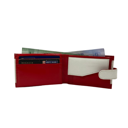 Men's Waterproof Bifold Leather Wallet with ID Window & Card Slots (White & Red Edition) #1020CL [PATTI]