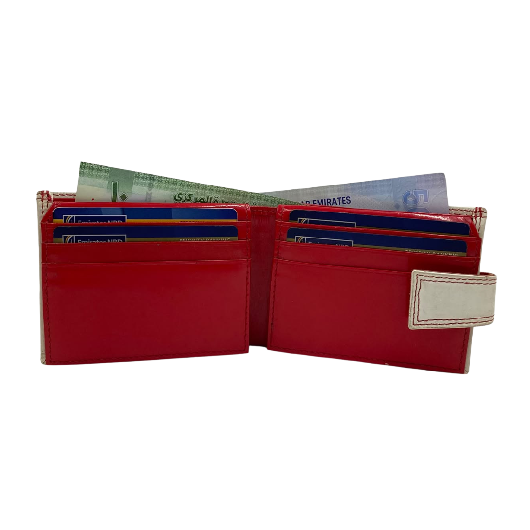 Men's Waterproof Bifold Leather Wallet with ID Window & Card Slots (White & Red Edition) #1729A [PLAIN]