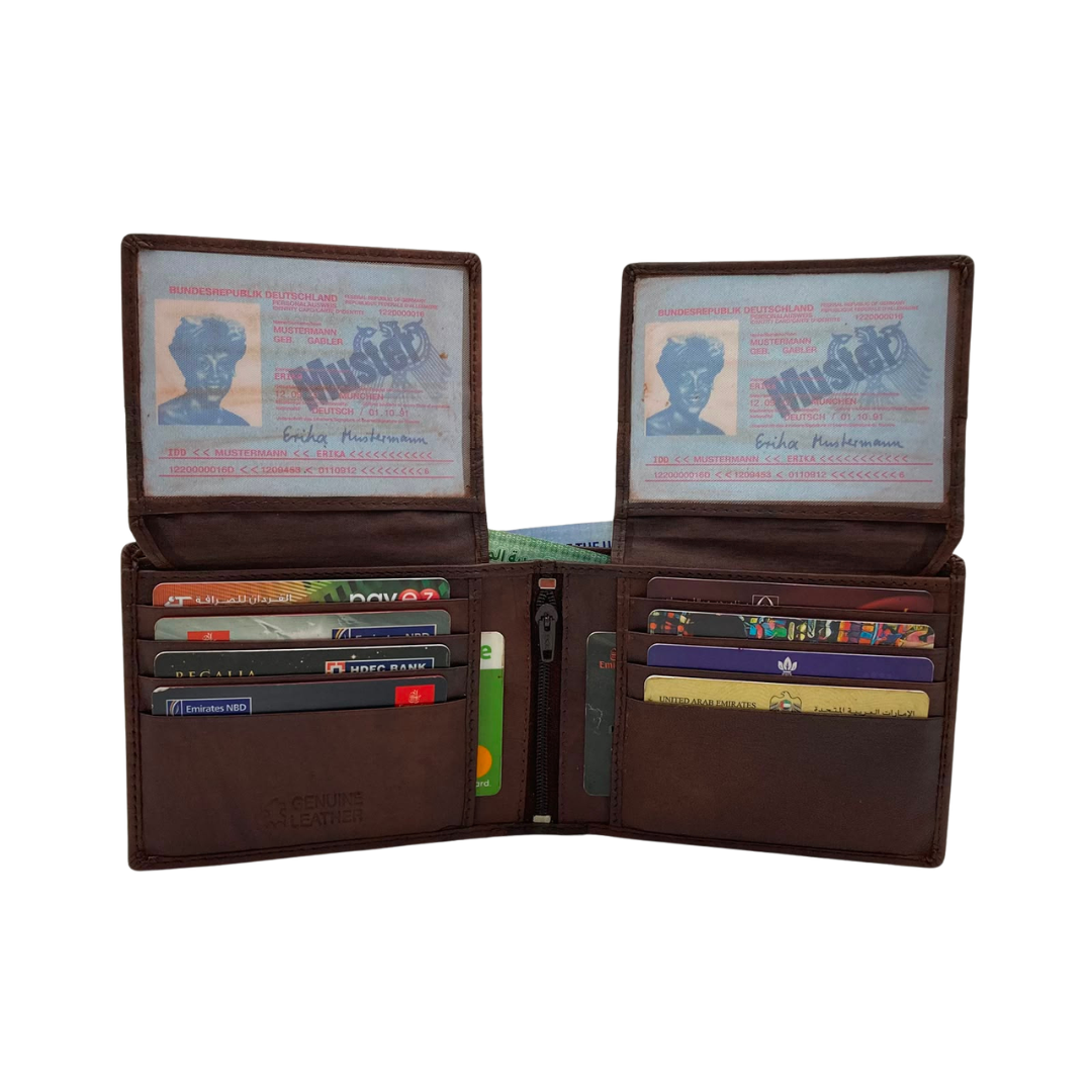 Mens Genuine Leather Mens wallet Leather Lined Bi fold Wallet For Men # 1244