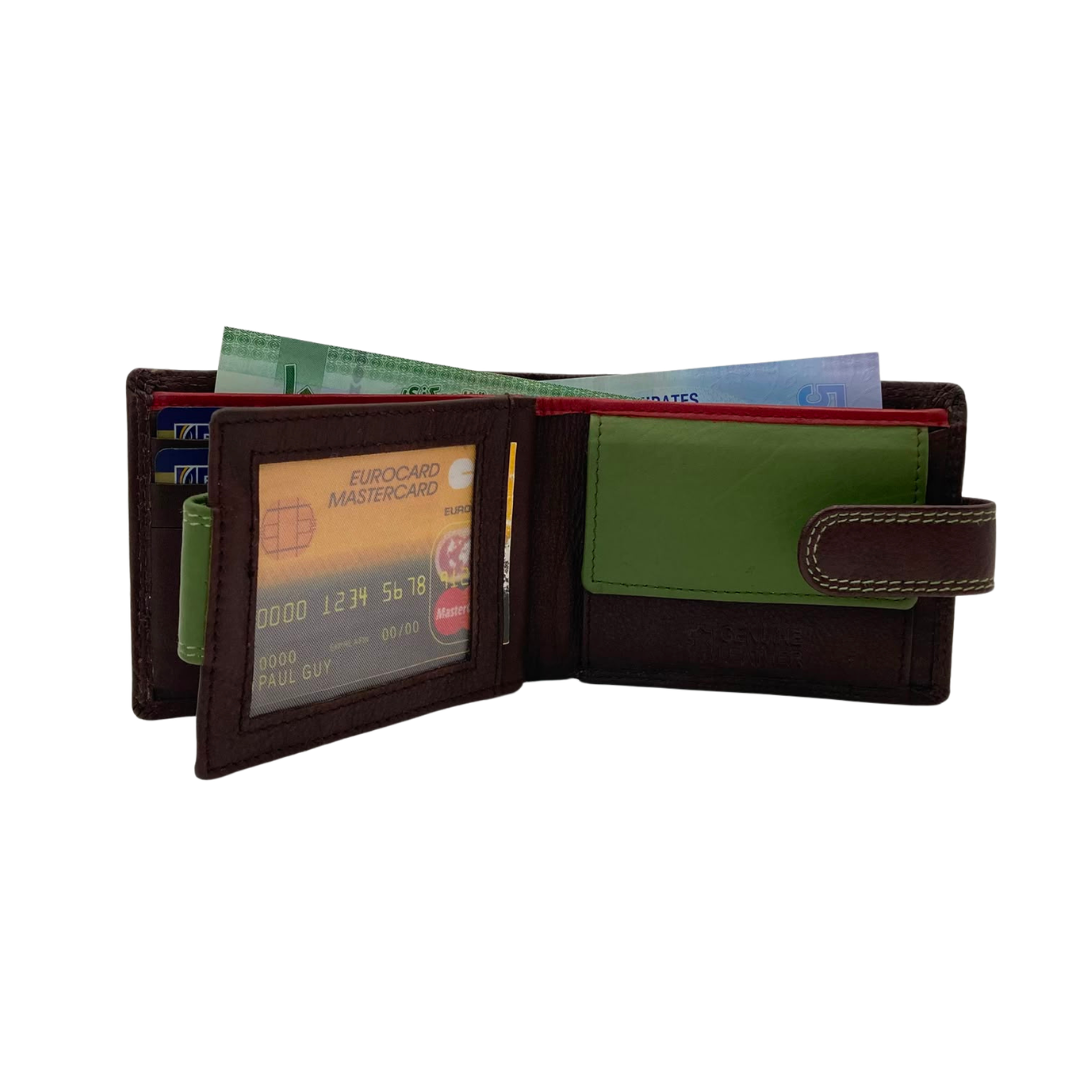 Mens Genuine Leather Mens wallet Leather Lined Bi fold Wallet For Men # 1350CBL