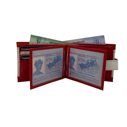 Men's Waterproof Bifold Leather Wallet with ID Window & Card Slots (White & Red Edition) #983CL [PATTI]