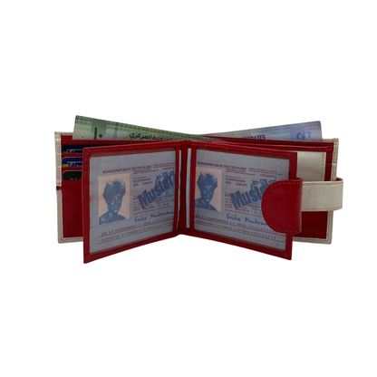 Men's Waterproof Bifold Leather Wallet with ID Window & Card Slots (White & Red Edition) #1887CL [C.L.]