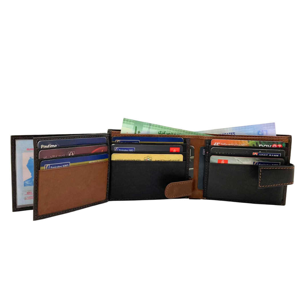 Mens Genuine Leather Mens wallet Leather Lined Bi fold Wallet For Men # 1426L
