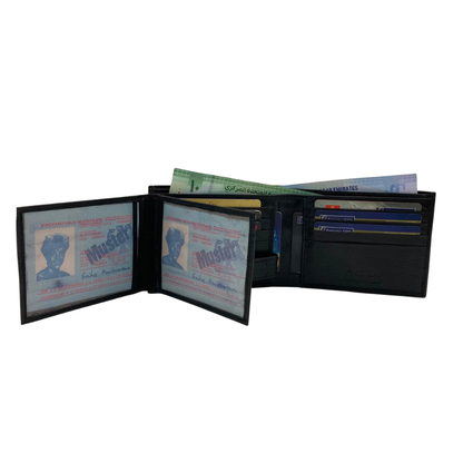 Mens Genuine Leather Mens wallet Leather Lined Bi fold Wallet For Men # 1013
