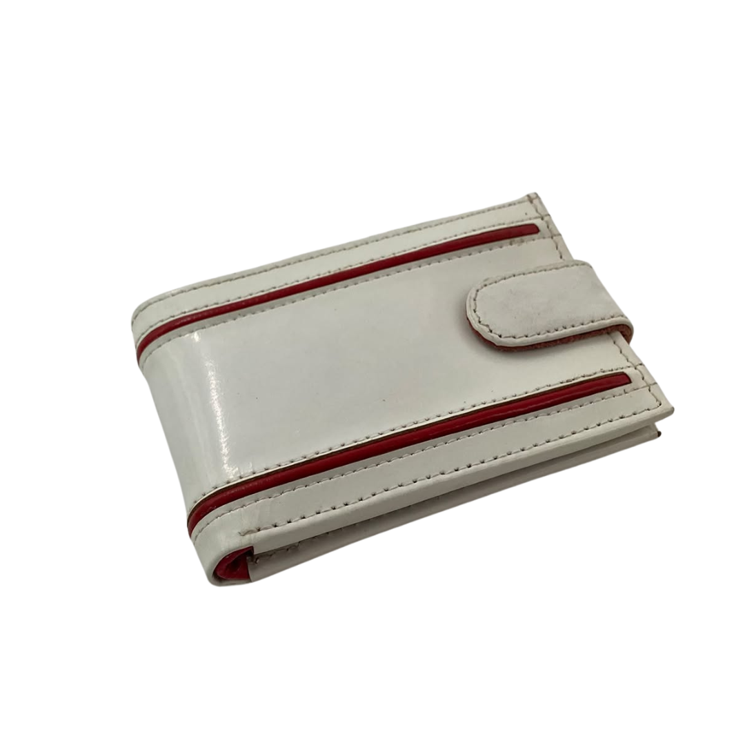 Men's Waterproof Bifold Leather Wallet with ID Window & Card Slots (White & Red Edition) #1020CL [D.L.]