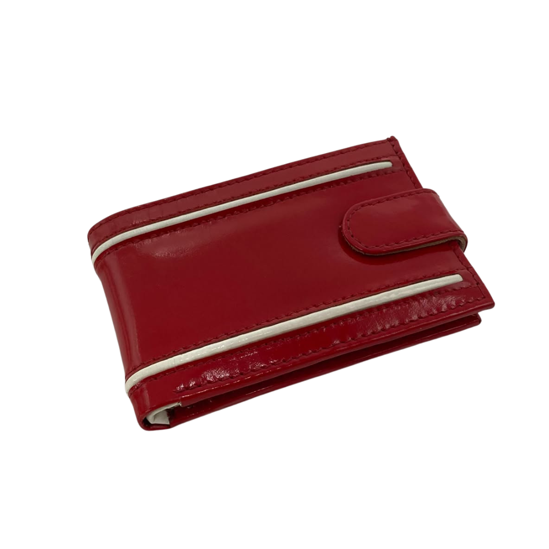 Men's Waterproof Bifold Leather Wallet with ID Window & Card Slots (White & Red Edition) #1020CL [D.L.]