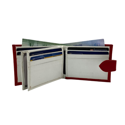 Men's Waterproof Bifold Leather Wallet with ID Window & Card Slots (White & Red Edition) #892AL [PLAIN]