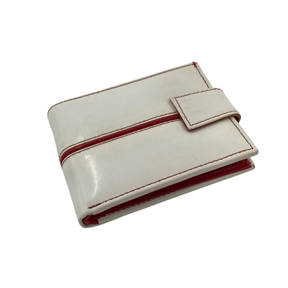 Men's Waterproof Bifold Leather Wallet with ID Window & Card Slots (White & Red Edition) #1729A [C.L.]