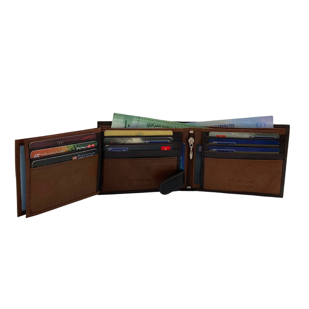 Mens Genuine Leather Mens wallet Leather Lined Bi fold Wallet For Men # 1013