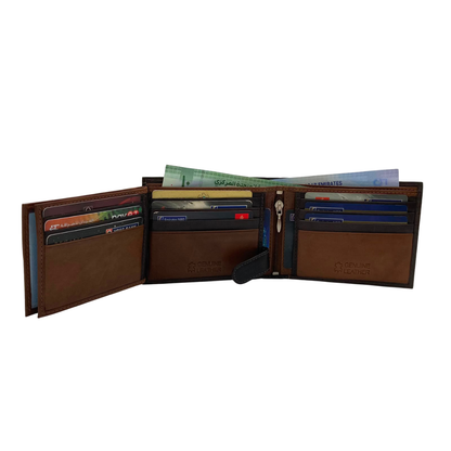 Mens Genuine Leather Mens wallet Leather Lined Bi fold Wallet For Men # 1013