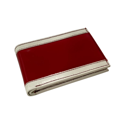 Men's Waterproof Bifold Leather Wallet with ID Window & Card Slots (White & Red Edition) #1020B [PATTI]