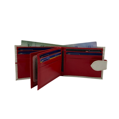 Men's Waterproof Bifold Leather Wallet with ID Window & Card Slots (White & Red Edition) #892AL [C.L.]