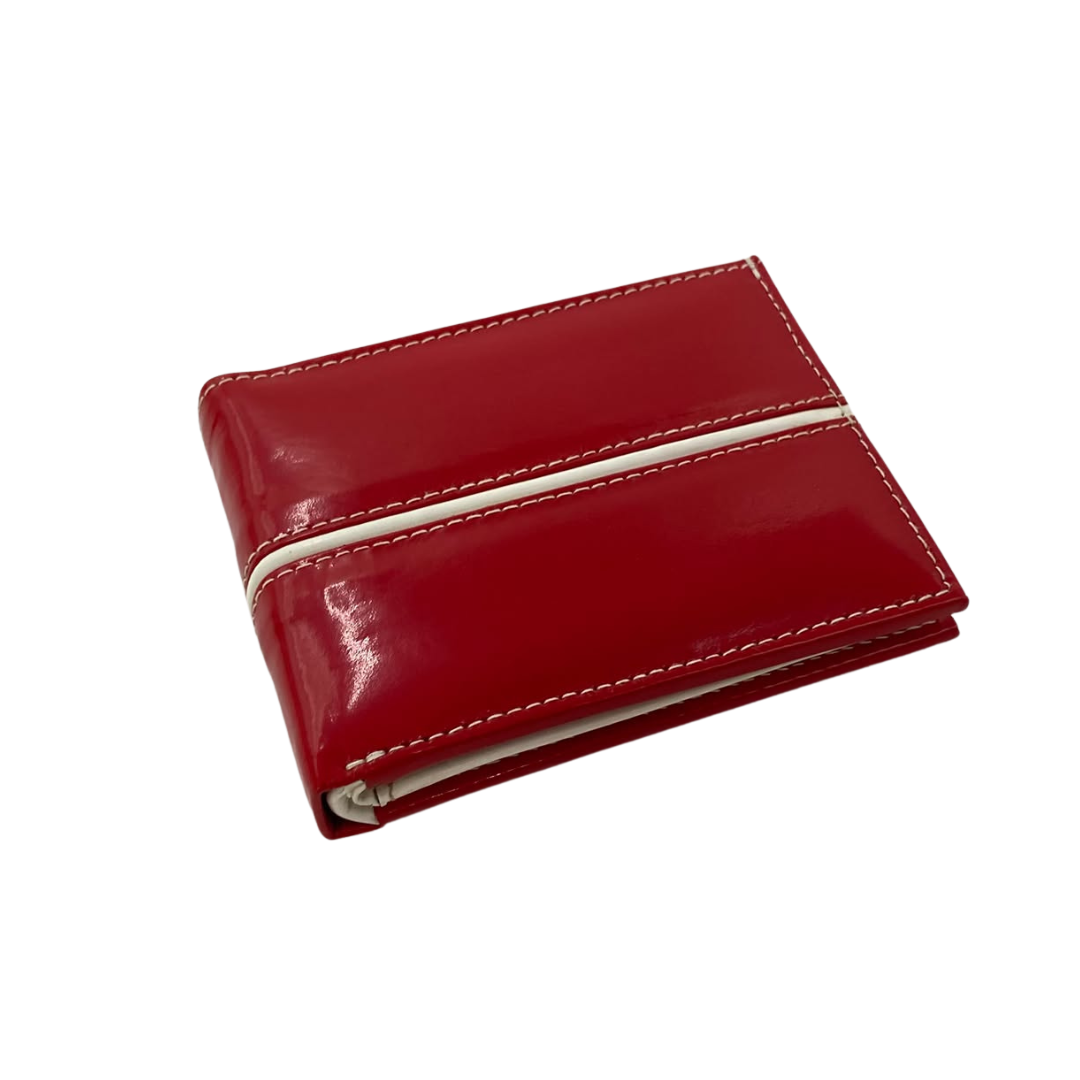 Men's Waterproof Bifold Leather Wallet with ID Window & Card Slots (White & Red Edition) #1728 [C.L.]