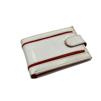 Men's Waterproof Bifold Leather Wallet with ID Window & Card Slots (White & Red Edition) #1728CL [D.L.]
