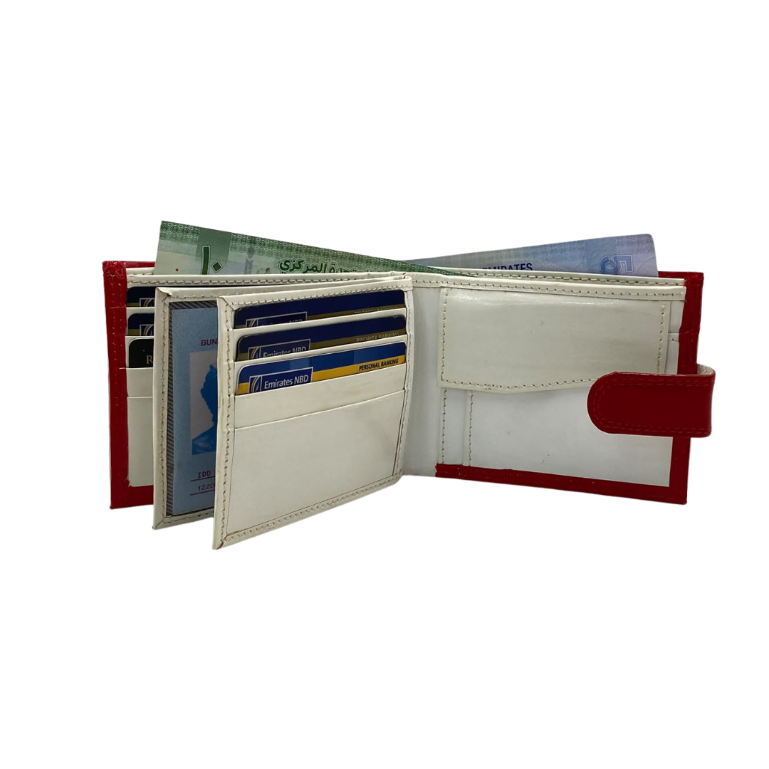 Men's Waterproof Bifold Leather Wallet with ID Window & Card Slots (White & Red Edition) #983CL [plain]