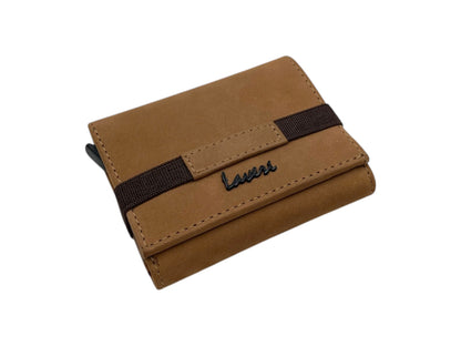 Smart Pop-Up Metallic Card Holder Tri-Fold Wallet in Leather # TRI 4523.NEW-ELASTIC