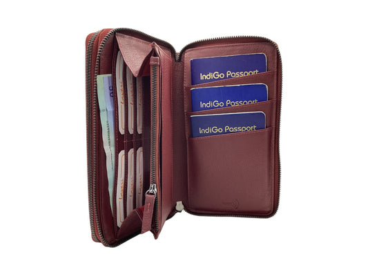Double  Zipper Family Passport  Holder &  Long Card Wallet  RFID Protection # 4645