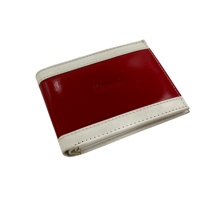 Men's Waterproof Bifold Leather Wallet with ID Window & Card Slots (White & Red Edition) #803 [PATTI]