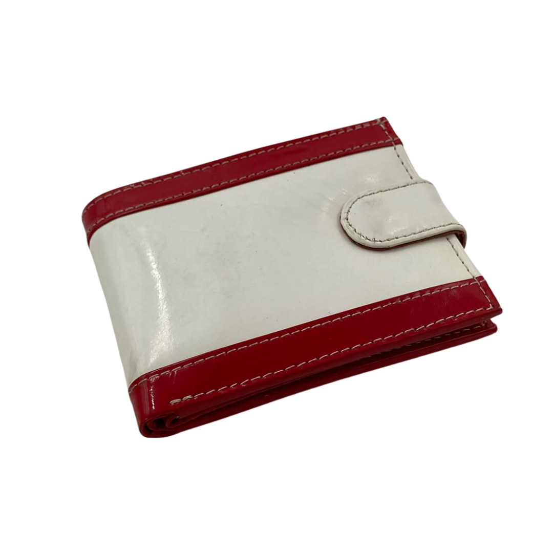 Men's Waterproof Bifold Leather Wallet with ID Window & Card Slots (White & Red Edition) #1728CL [PATTI]