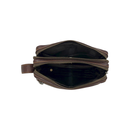 Hand Pouch, Wash Bag, Toiletry, Genuine Leather # 2040HN