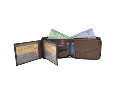 VIP Full Zip RFID Men's Wallet , Multiple Card & Coin Bifold Wallet # 1013CZ