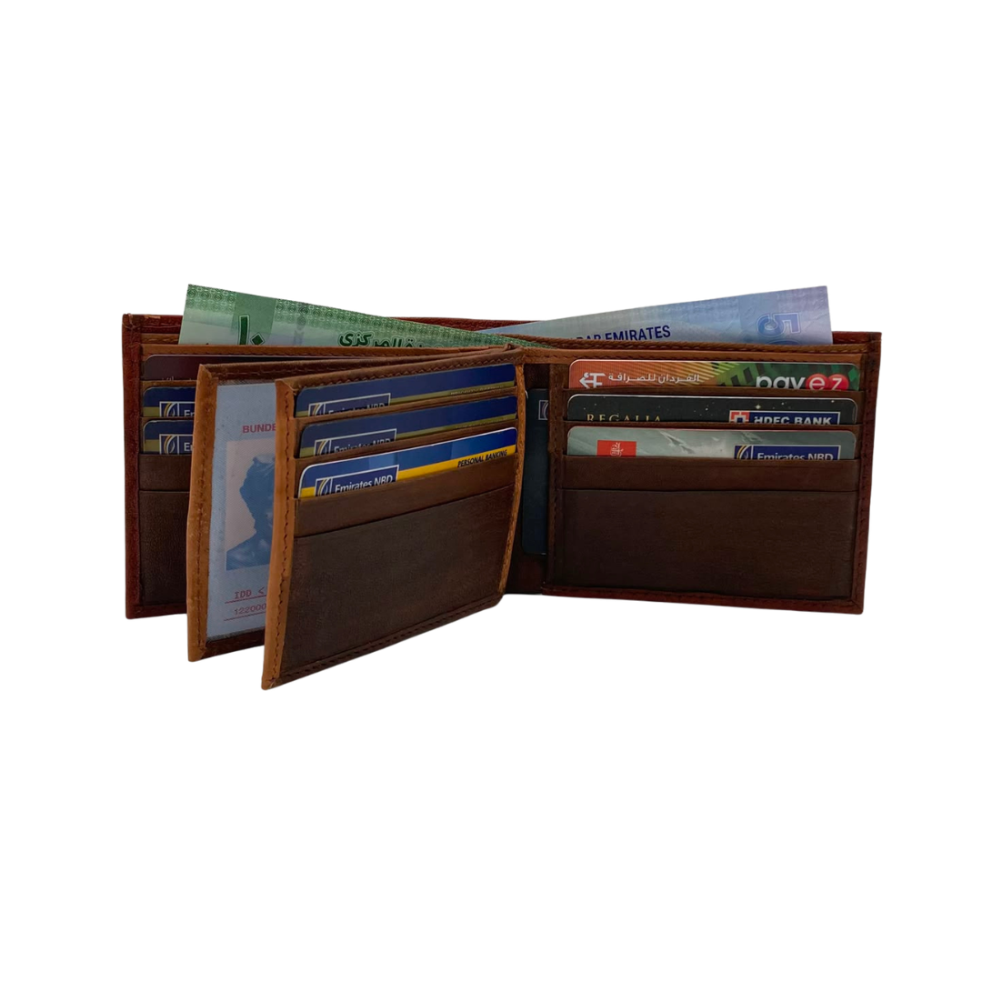 Mens Genuine Leather Mens wallet Leather Lined Bi fold Wallet For Men # 983A