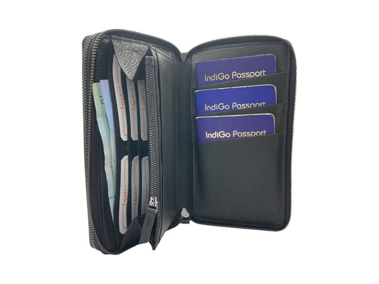 Double  Zipper Family Passport  Holder &  Long Card Wallet  RFID Protection # 4645