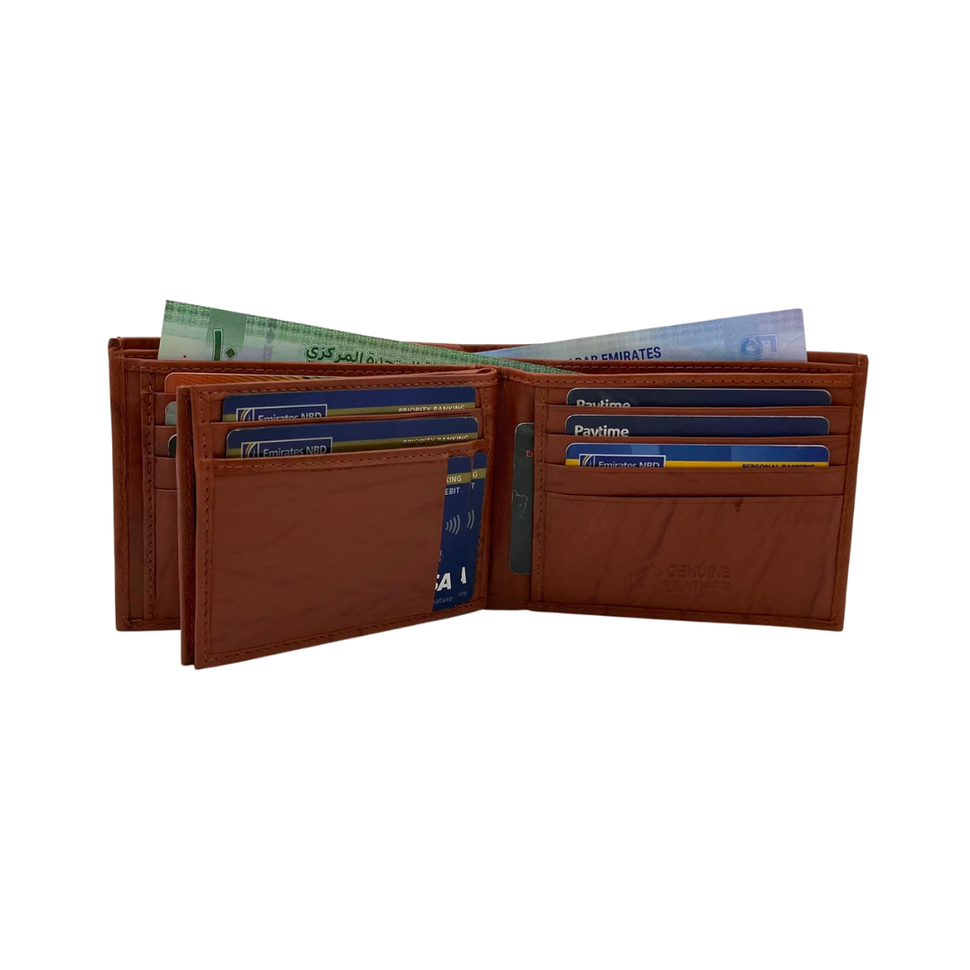Mens Genuine Leather Mens wallet Leather Lined Bi fold Wallet For Men # 1406A