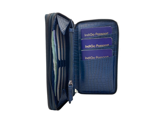 Double  Zipper Family Passport  Holder &  Long Card Wallet  RFID Protection # 4645