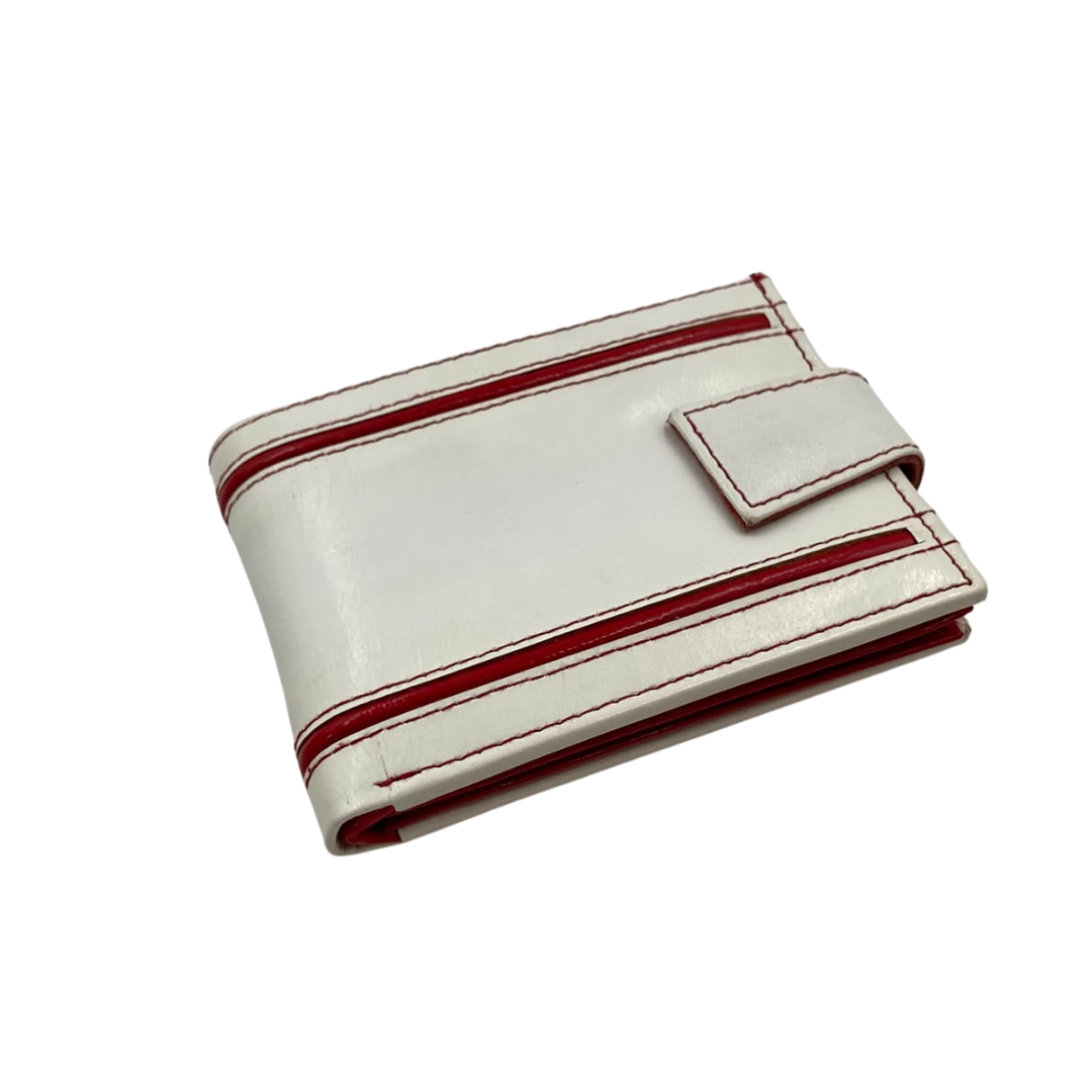 Men's Waterproof Bifold Leather Wallet with ID Window & Card Slots (White & Red Edition) #1729A [D.L.]