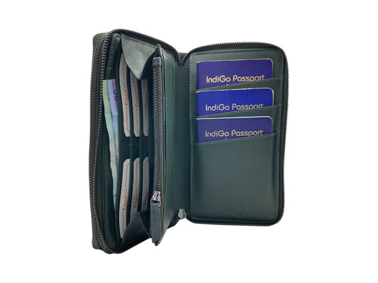 Double  Zipper Family Passport  Holder &  Long Card Wallet  RFID Protection # 4645