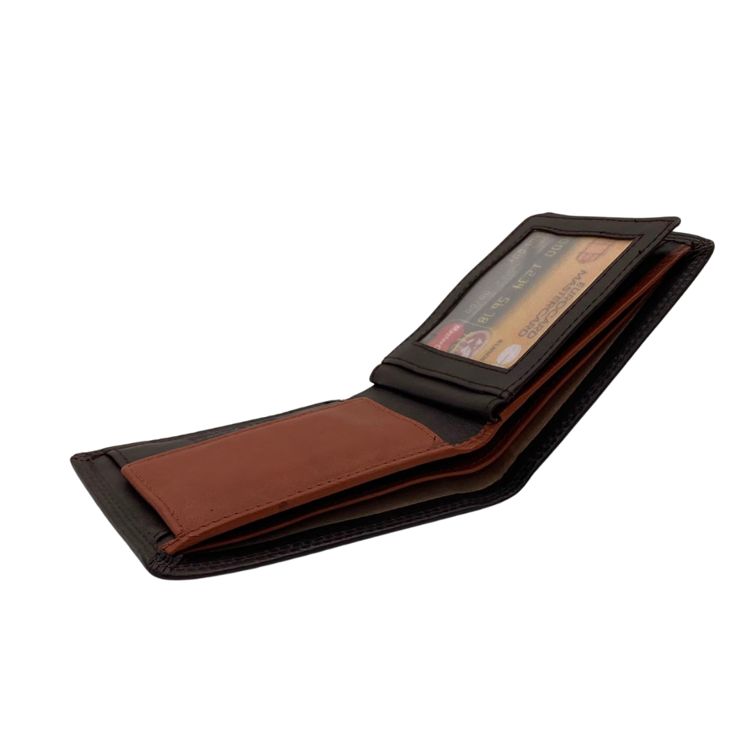 Mens Genuine Leather Mens wallet Leather Lined Bi fold Wallet For Men # 1350B