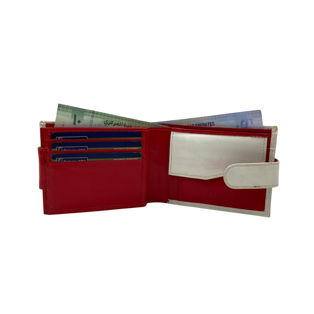 Men's Waterproof Bifold Leather Wallet with ID Window & Card Slots (White & Red Edition) #1887CL [PLAIN]