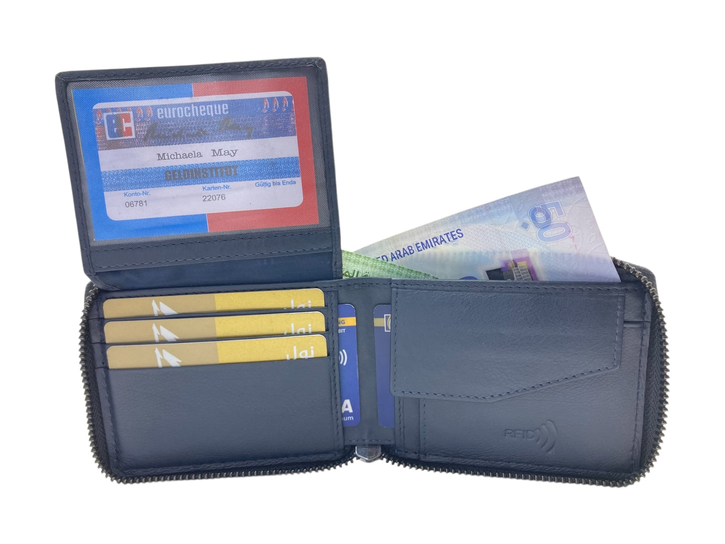 VIP Full Zip RFID Men's Wallet , Multiple Card & Coin Bifold Wallet # 1981CZ