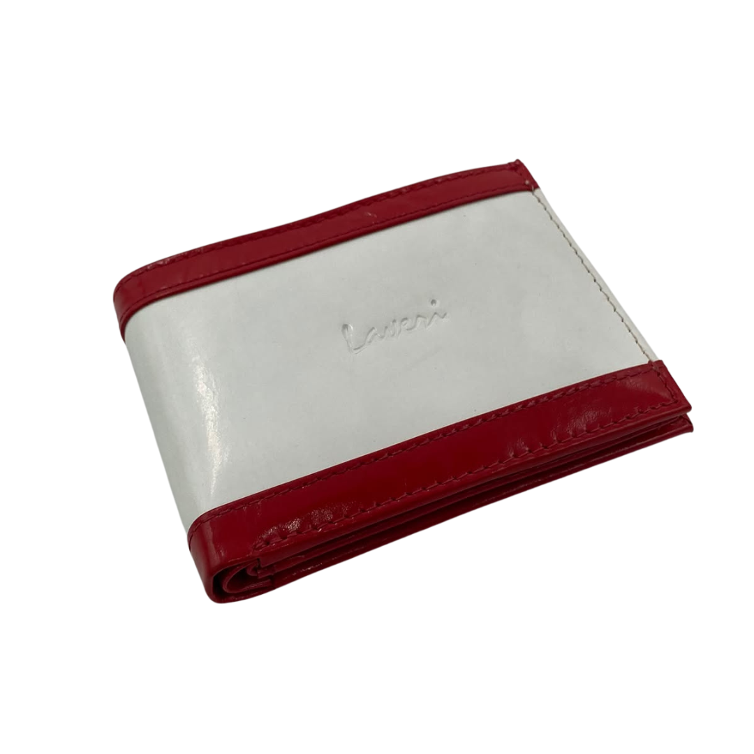 Men's Waterproof Bifold Leather Wallet with ID Window & Card Slots (White & Red Edition) #803 [PATTI]