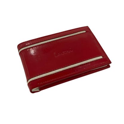 Men's Waterproof Bifold Leather Wallet with ID Window & Card Slots (White & Red Edition) #1020B [D.L.]