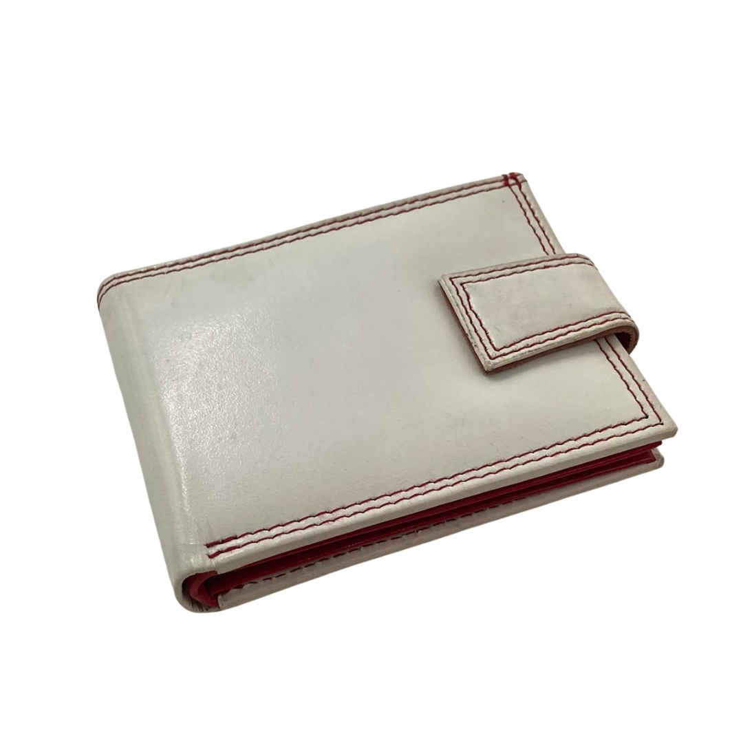 Men's Waterproof Bifold Leather Wallet with ID Window & Card Slots (White & Red Edition) #1729A [PLAIN]