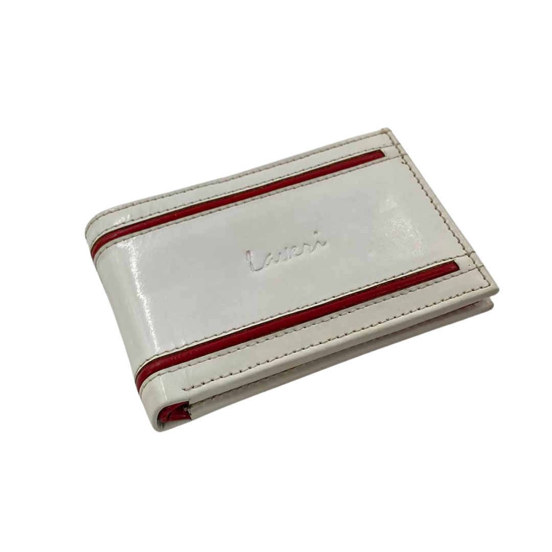 Men's Waterproof Bifold Leather Wallet with ID Window & Card Slots (White & Red Edition) #1020B [D.L.]