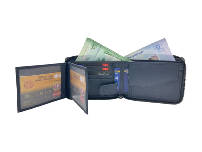 VIP Full Zip RFID Men's Wallet , Multiple Card & Coin Bifold Wallet # 1013CZ