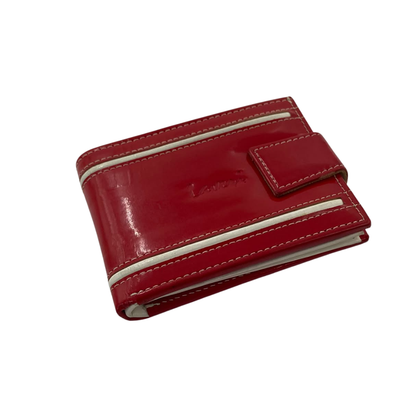 Men's Waterproof Bifold Leather Wallet with ID Window & Card Slots (White & Red Edition) #1729A [D.L.]