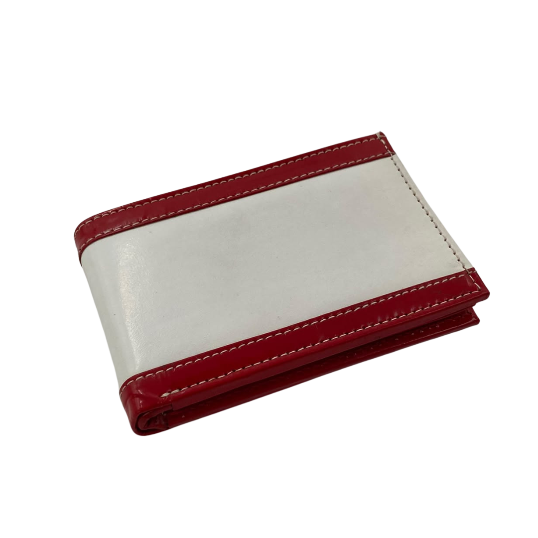 Men's Waterproof Bifold Leather Wallet with ID Window & Card Slots (White & Red Edition) #1020B [PATTI]