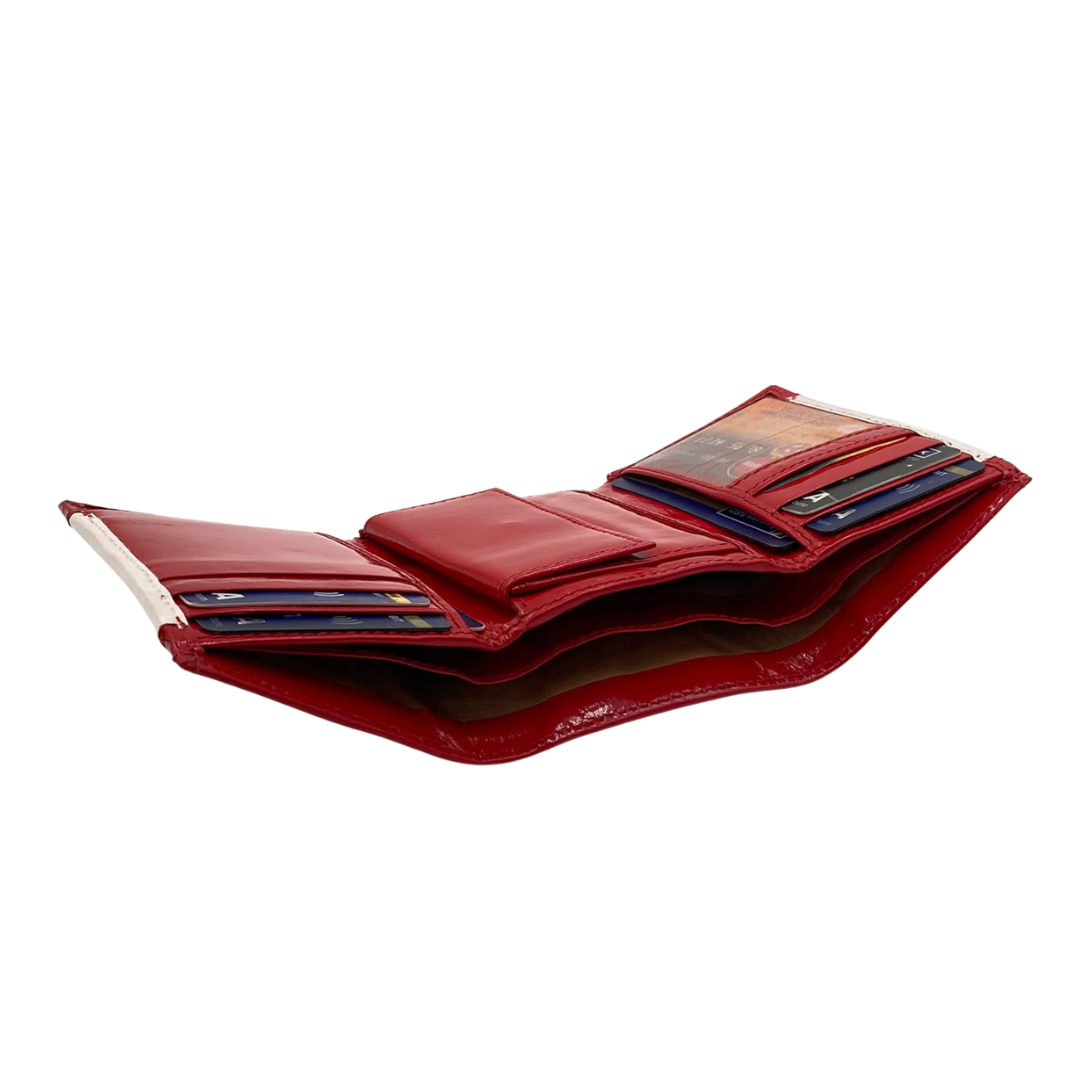 Men's Waterproof Bifold Leather Wallet with ID Window & Card Slots (White & Red Edition) #1125 [PATTI]