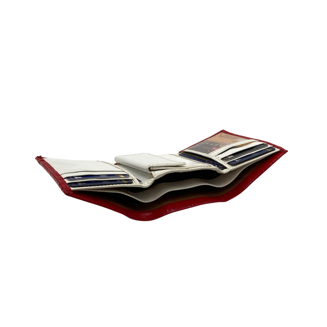 Men's Waterproof Bifold Leather Wallet with ID Window & Card Slots (White & Red Edition) #1125 [PATTI]