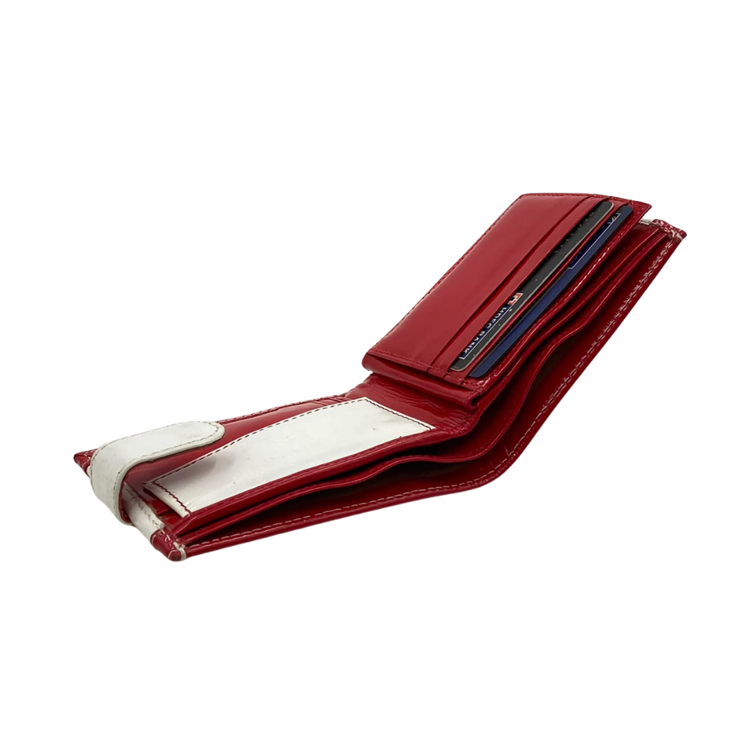 Men's Waterproof Bifold Leather Wallet with ID Window & Card Slots (White & Red Edition) #1728CL [PATTI]
